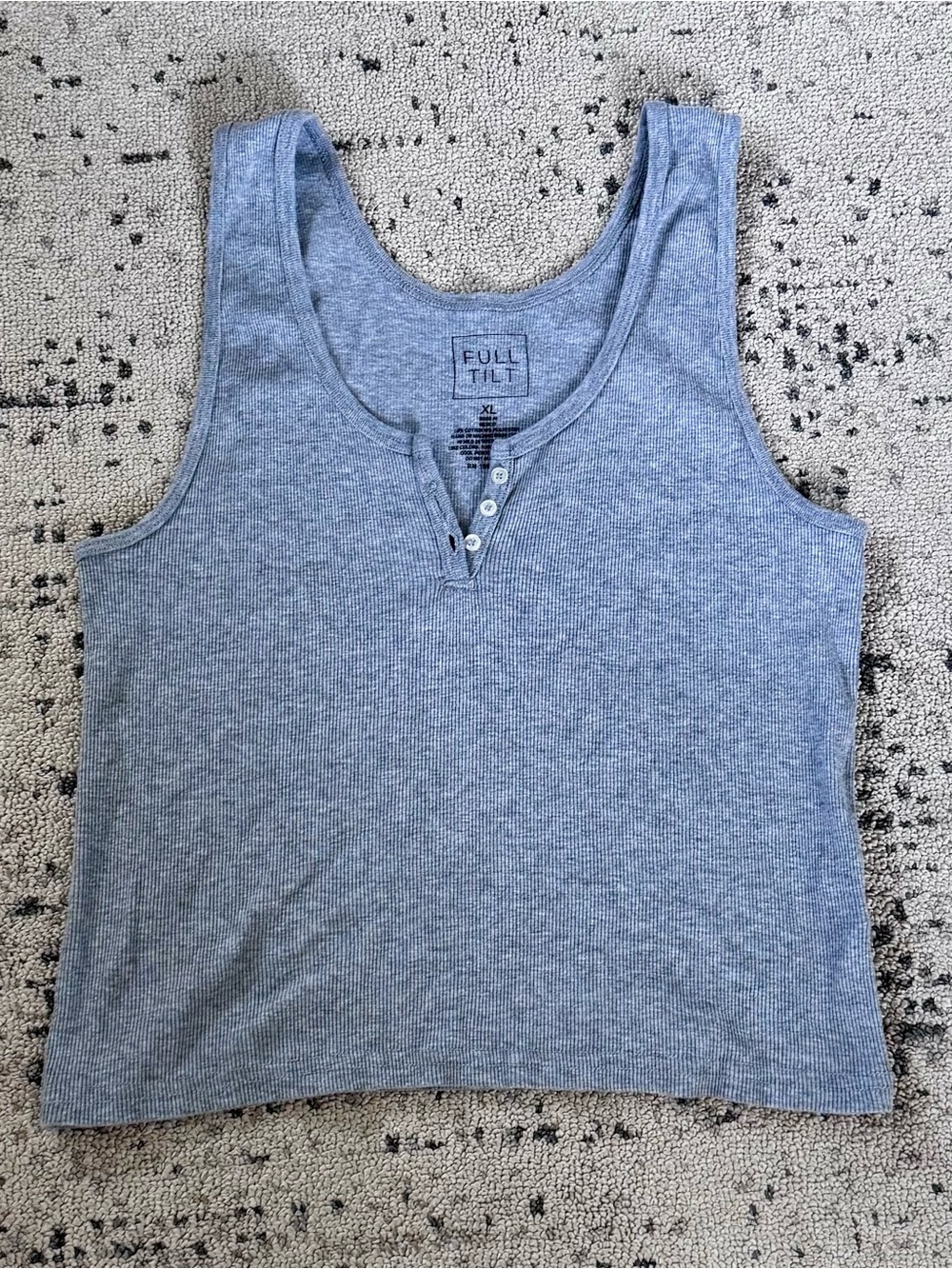 Full Tilt Women’s Ribbed Henley Tank Top XL in Heather Gray